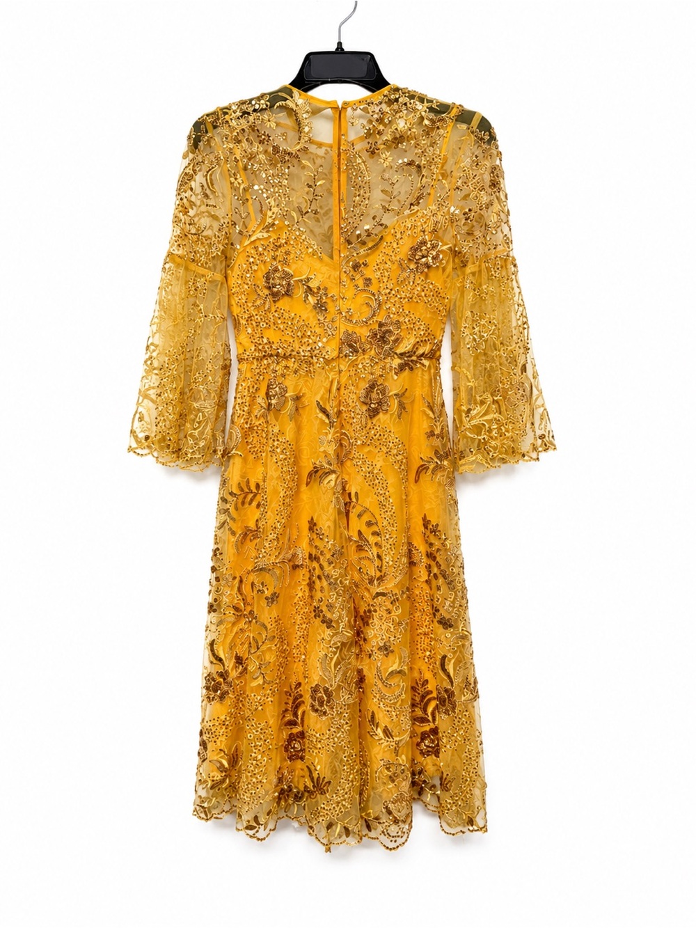 Mac Duggal Mustard Gold Beaded Midi Dress - Picture 4 of 4